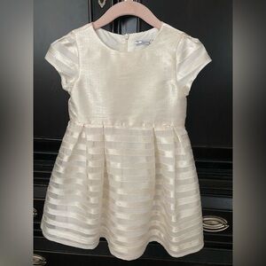 Mayoral Cream A-line Dress with Puff Cap Sleeves